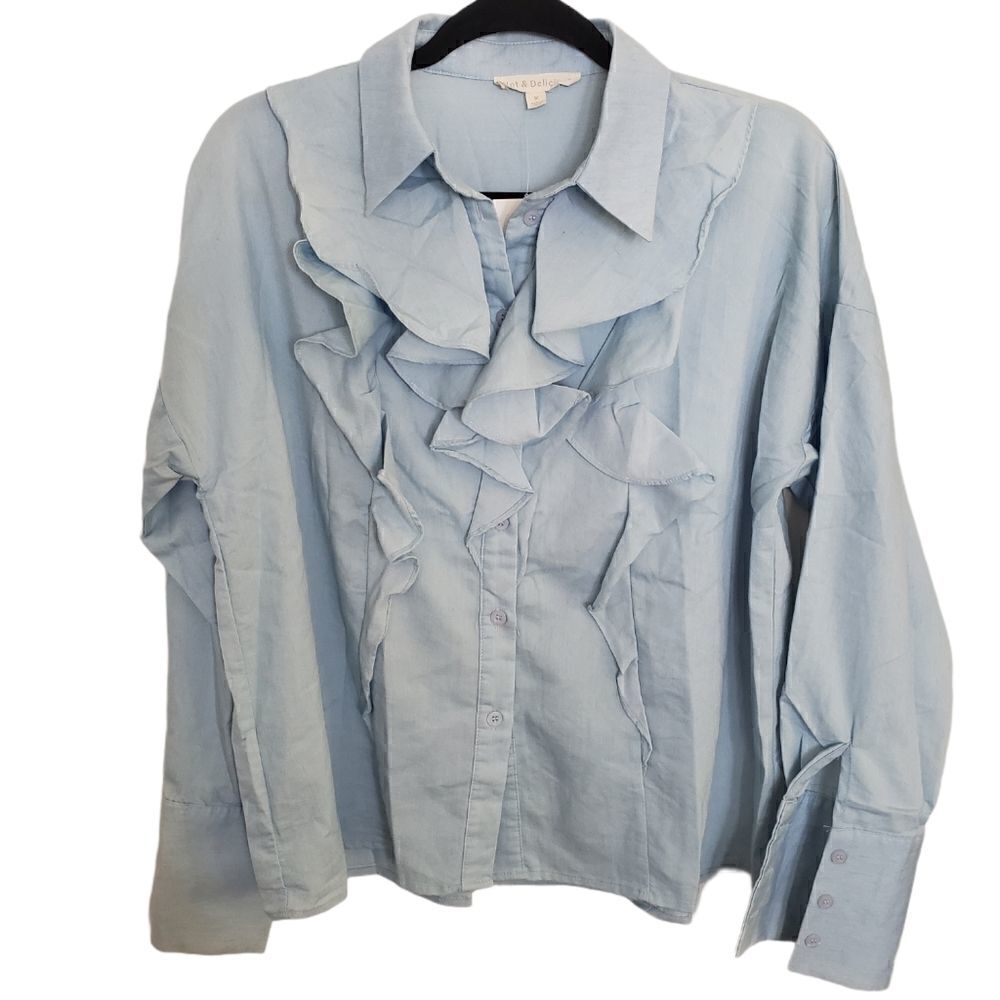 Hot & Delicious Ruffle Button Front Long Sleeve